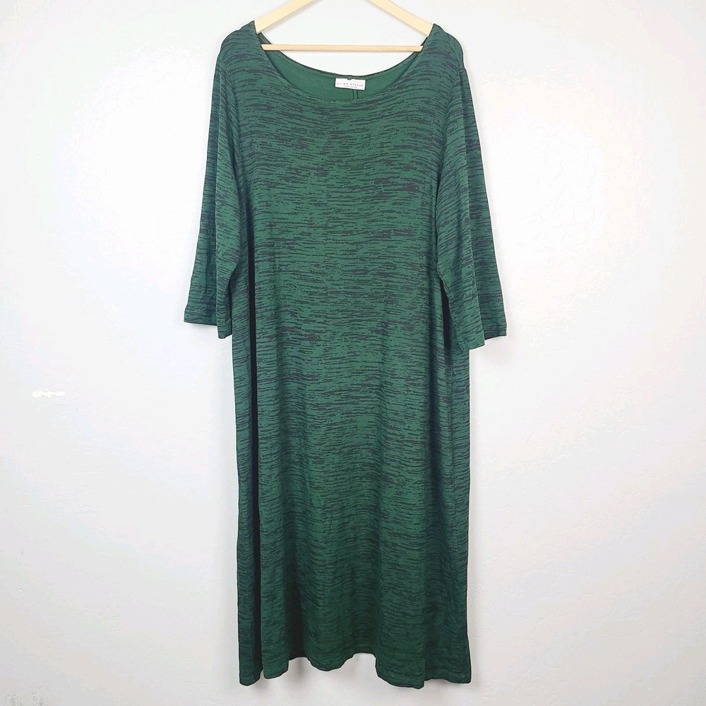 Bryn Walker Stretch Knit Midi Dress‎ Green Black 3/4 Sleeve XL Casual Workwear